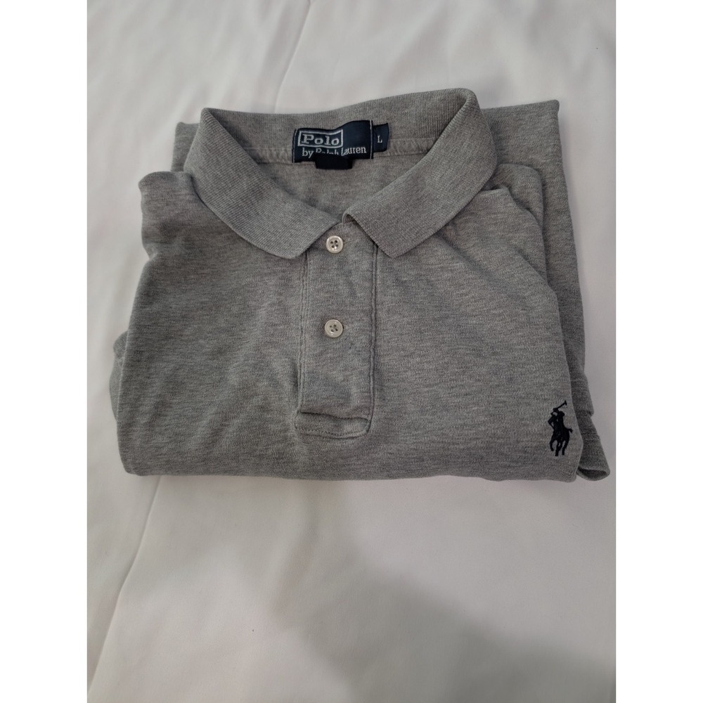 Vntg Polo by Ralph Lauren Men's L Gray Polo Shirt Short Sleeve Navy Pony Cotton